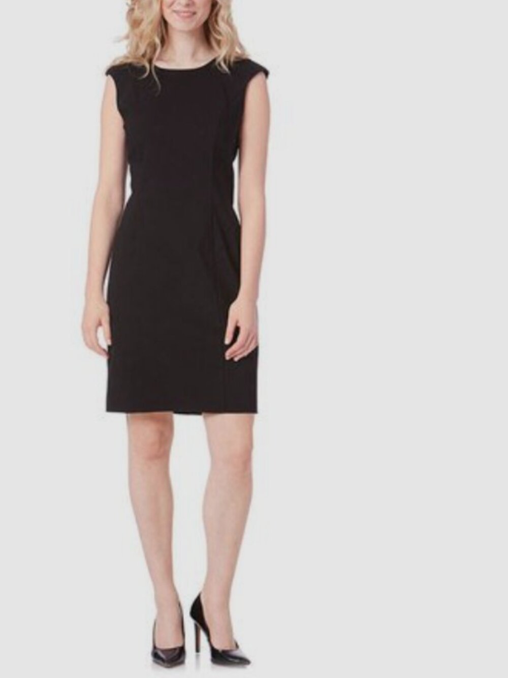 Tahari ASL Elegant Black Cap-Sleeve Sheath Dress Size 8 Petite